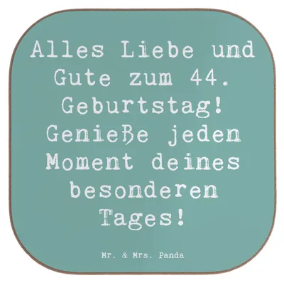 Produktbild von Mr. & Mrs. Panda Flaschenuntersetzer Spruch 44. Geburtstag - Meeresbrise - Geschenk, Untersetzer für Gläser, Getränkeuntersetzer, gläseruntersetzer, Happy Birthday, Alter