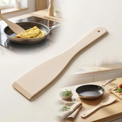 Obrázok produktu pre Drevená lopatka z bukového dreva, 27 cm, vhodná na teflónové panvice na smaženie a miešanie