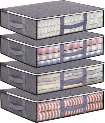 Image de Sacs de rangement pliables, lot de 4, 40 litres - Fenêtre transparente - Poignées renforcées - Compartiments de rangement à fermeture éclair - Rangement pour vêtements - Grande capacité