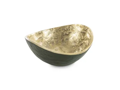 Zdjęcie produktu dla Metalowa, metalowa miska, owalna 14 x 6 cm, złoto-zielona, ZA-405670
