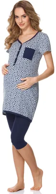 Produktbild von Bellivalini Damen Umstands Pyjama mit Stillfunktion BLV50-126 (Melange Sternen/Marineblau, XL)