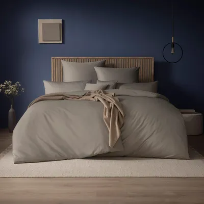 Produktbild von Estella Mako-Satin Uni Bettwäsche Valetta 135x200 cm + 80x80 cm kiesel