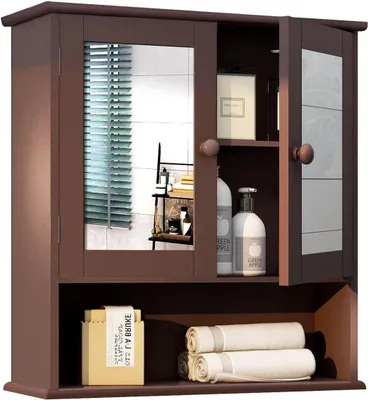Productafbeelding van Badkamerkast met Spiegel en Open Compartment, 13 x 22 x 58 cm, Bruin