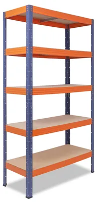 Image de shelfplaza PRO 155x70x50 cm Étagère charges lourde en bleu-orange avec 5 étagères et une capacité de charge de 200 kg par étagère