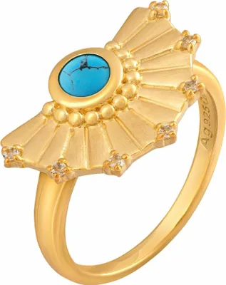 Produktbild von cai Ring 925 Silber vergoldet Fächer Anhänger mit Türkis & Weißtopas 925/- Sterling Silber gelb 060 (19,1) Opal 274270334V