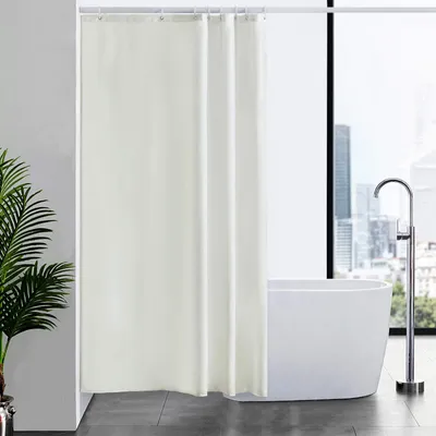 Produktbild von Textiler Duschvorhang, schimmelresistent, wasserdicht, waschbar, aus Polyestergewebe, beige, 120 x 200 cm, mit 8 Duschvorhangringen.