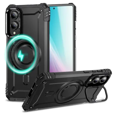 Produktbild von NALIA Magnetische Panzerhülle für Samsung Galaxy S25 Edge – für MagSafe & Kamera-Stand – GRANITE (Outdoor) – Marke aus Berlin – Vulkanschwarz