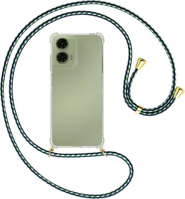 Produktbild von Handykette Backcover-Schutzhülle mit Band (Metall goldfarben) für Motorola Moto G24 - grün/blau/weiß