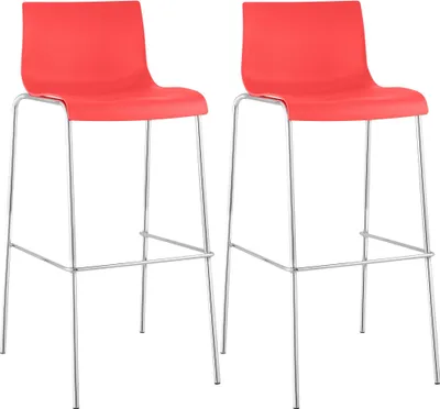 Produktbild von CLP 2er Set Barhocker Hover Kunststoff 4-Fuß Gestell 4-Fuß Gestell | Farbe rot Gestell Farbe chrom