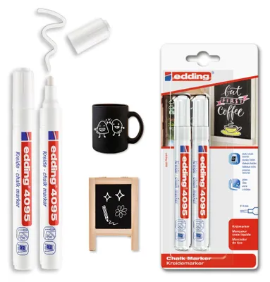 Produktbild von edding 4095 Kreidemarker - weiß - 2 Kreidestifte - Rundspitze 2-3 mm - Kreidesti