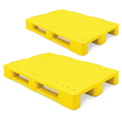 Produktbild von 2 Kunststoffpaletten im Euromaß, LxBxH 1200x800x145 mm, geschlossen, gelb