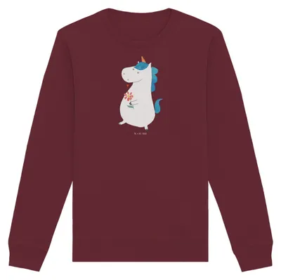 Produktbild von Mr. & Mrs. Panda Organic Baumwolle Pullover Einhorn Spaziergang Größe XS - Burgundy - Geschenk, Motivation, Sweatshirt, Freundin, Pulli, Bio Baumwoll, Blumen, Sweater