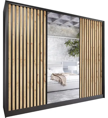 Produktbild von Schiebeschrank mit Spiegel LIPI B 270 schwarz / wotan eiche