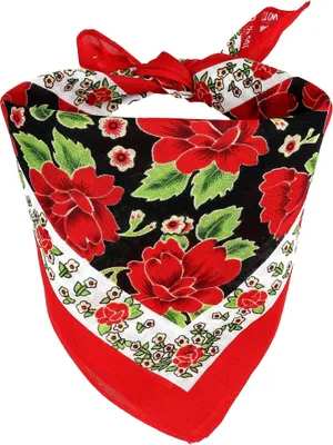 Produktbild von Bandana-Halstuch mit Blumenmuster, rot, traditionelles Kostüm, quadratisches Halstuch