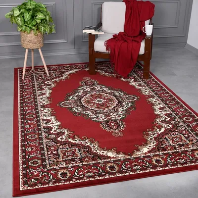 Obrázok produktu pre Koberec s orientálnym vzorom s krátkym vlasom klasický obývacia izba, jedáleň, chodba - béžovo červený, Rozmery:240x340 cm