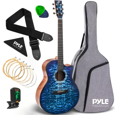 Produktbild von Pyle Akustik Gitarre – Akustische Gitarre für Anfänger, Guitar Acoustic, Western Gitarre für Erwachsene mit Stimmgerät, Gitarre mit Tasche & Set, hochwertige Gitarre Akustik mit Cutaway, 104cm, Blau