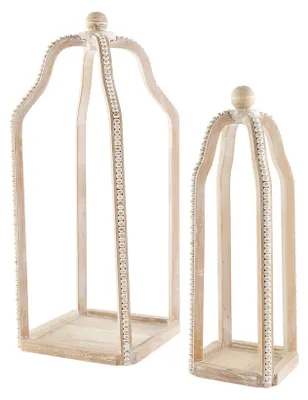 Produktbild von Mud Pie Große Holzlaterne mit Perlen, braun, klein 54,6 x 19,1 cm, groß 64,8 x 2