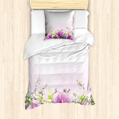 Produktbild von ABAKUHAUS Blume Mantele, Frühling Fragnant Bouquet, Milbensicher Allergiker geeignet mit Kissenbezügen, 135 cm x 200 cm - 80 x 80 cm, Lavendel-Grün