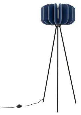 Produktbild von Dreibein Stehlampe Stahl Filz Marineblau E27 Modern Tripod Schalter edel Büro Schlafzimmer H:134 cm Wohnzimmer Stehleuchte Blau