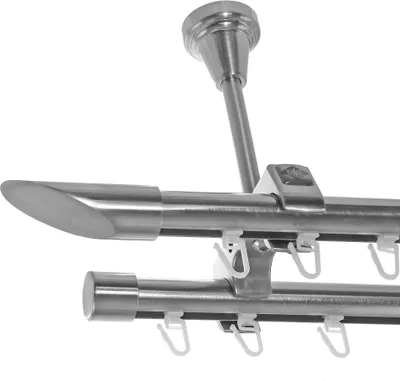 Produktbild von Innenlauf Edelstahl Look Gardinenschiene Gardinenstange 20mm Deckenträger 2-läufig mit Schräge D61 E32E30 II