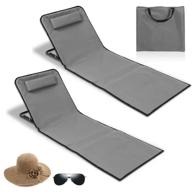 Immagine prodotto di Tappetino da spiaggia Jopassy, modello "1er Strandmatte", ideale per la spiaggia, pieghevole, con cuscino, regolabile in altezza (5 posizioni) e dotato di tracolla per il trasporto, colore grigio