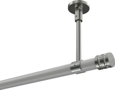 Produktbild von Interdeco Gardinenstange / Vorhangstange Weiß / Edelstahl-Optik, Typ Sonette Estana (Glitzerkappe) ohne Ringe, Deckenmontage, 20 mm Ø 1-läufig, 200 cm