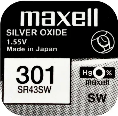 Produktbild von 1 x Maxell 301 Batterie SR43SW Knopfzelle 1,55V Uhrenzelle Silberoxid SR43 SR1143 130mAh 4,2mm x 11,6mm im Napfblister