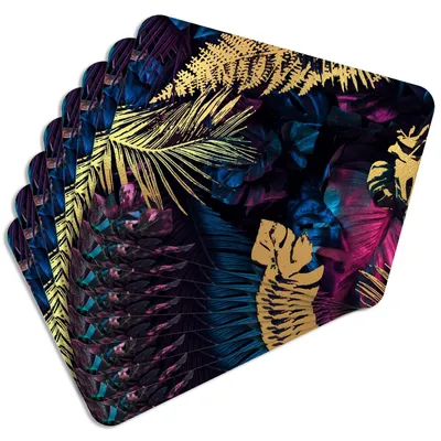 Produktbild von MG Design Set aus 8 Kork-Platzsets - Purple Jungle Gold - 30 x 40 cm - hitzebeständig & abwischbar, mit Korkrückseite