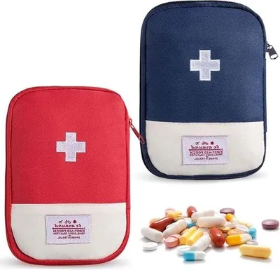 Image de lot de 2 trousses à pharmacie de voyage, sacs médicaux, petits, compacts et légers, étanches pour les voyages, les activités de plein air, le camping (rouge/bleu marine)