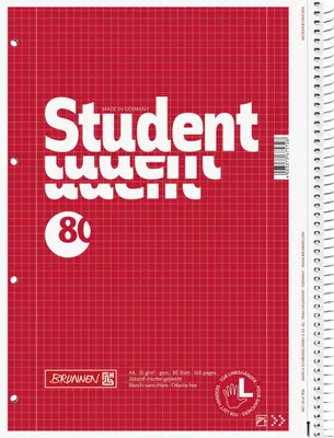 Immagine prodotto di BRUNNEN 1067908 Blocco universitario Studente mancino A4 a scacchiera, con linea di margine interna ed esterna, Lin. 28 Copertina: rosso