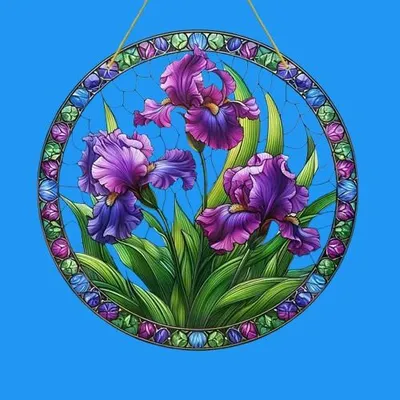 Produktbild von GKA XL Sonnenfänger Iris 20 cm Buntglas Lichtfänger Fensterbild Fenster Fensterschmuck Fensterdeko Blumen
