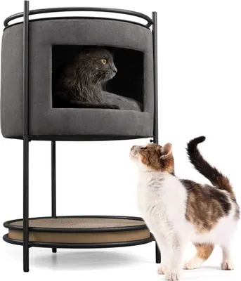 Produktbild von NEKO Beistelltisch mit Katzenhöhle inkl. Kratzpappe · Anthrazit · 43 x 43 x 70 cm