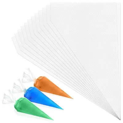 Image de Poches à douille jetables, transparentes, 200 pièces, de 21,5 cm, pour les gâteaux et desserts