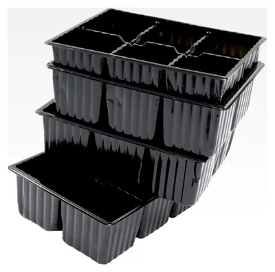 Produktbild von Set aus 4 Anzuchtplatten/Aussaatkisten mit 6 Samenbechern, 17,5 x 13,5 x 5,5 cm, wiederverwendbar - für Gartenarbeit, Pflanzen keimen, Gemüse pikieren, Töpfe - aus Kunststoff