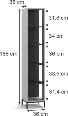Produktbild von Bücherregal Vicco Eliza Grau 36 x 188 cm mit 5 Fächern, Model 56443