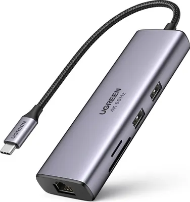 Zdjęcie produktu dla Ugreen 60515, Przewodowa, USB 3.2 Gen 1 (3.1 Gen 1) Type-C, 100 W, 10,100,1000 Mbit/s, Szary, SD