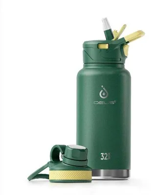 Obrázok produktu pre Izolovaná fľaša na vodu, 950 ml, nerezová oceľ, dvojstenná, nepretekajúci skrutkovací uzáver, zelená