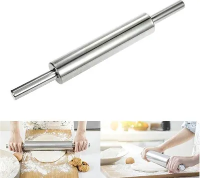 Produktbild von Nudelholz aus Edelstahl, antihaftbeschichtetes Nudelholz zum Backen von Pizzateig, Teigknetwerkzeug