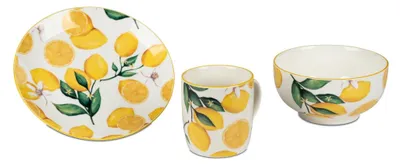 Produktbild von 3tlg. Frühstücksset Fresh Lemon Zitronen weiß gelb Porzellan Formano S25
