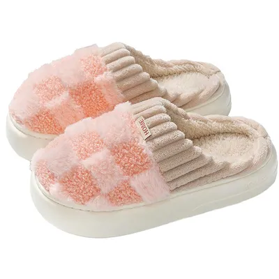 Produktbild von Hausschuhe Damen, Flauschige Damen Plüsch Warme Pantoffeln für drinnen und draußen, Rosa, Größe: 38-39