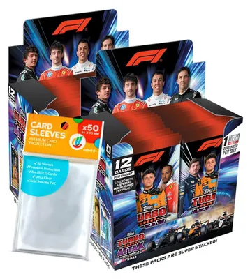 Image de Lot comprenant Turbo Attax Formule 1 2026 : 2 présentoirs (48 boosters) + des pochettes de collection exclusives