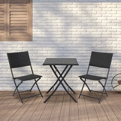 Produktbild von Arcadia Geflecht Balkonset faltbar 2-Sitzer, Tisch 60x60x70cm, Stühle 44,5x55x82cm