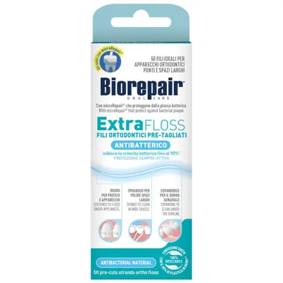 Produktbild von Biorepair Zahnseide Orthodontisch – Für Zahnspangen und Brücken – Mit MicroRepair – 50 Stück
