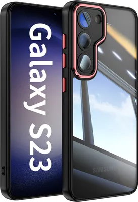 Produktbild von Handyhülle für Samsung Galaxy S23 Hybrid Transparent TPU PC Militärschutz mit Kameraabdeckung Schwarz Rot