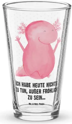 Produktbild von Mr. & Mrs. Panda Glas Axolotl Hurra - Transparent - Geschenk, Bierglas, Tumbler, Freude, Spaß, Wasserglas, Lurch, Cocktailglas, Longdrinkglas
