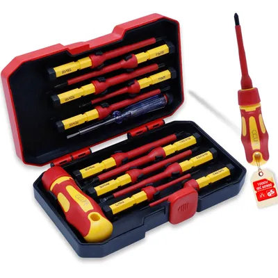 Produktbild von CCLIFE 13 tlg VDE Isolierter Schraubendreher Magnetische Schraubenzieher inkl. Spannungsprüfer Schlitz & PH & PZ & Torx Set mit Wechselklingen-Satz