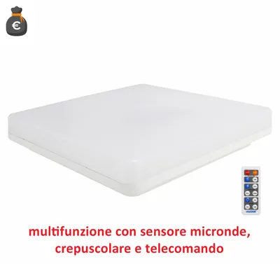 Immagine prodotto di Alcapower Plafoniera LED Quadra CCT 24W con Sensore a Microonde e Telecomando, Temperatura Luce Selezionabile 3000K-4000K-6000K, Protezione IP54