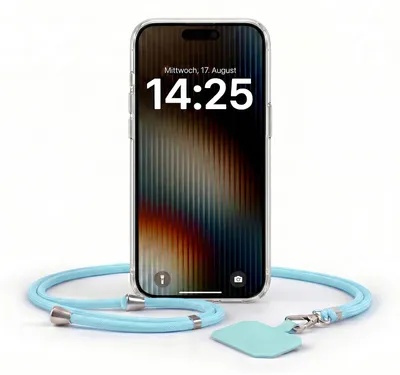 Produktbild von Handyhülle für Apple iPhone 14 Pro Max mit Handykette Band in Hellblau Kordel Hülle Case Schutzhülle Transparent