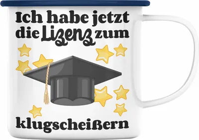 Produktbild von Trendation - Bachelor Geschenk Abschluss Emaille Tasse Spruch Master Abitur Abi Graduation Bestanden Prüfung (Blau)