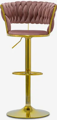 Produktbild von Hocker verstellbar aus goldfarbenem Metall und gewebtem Samt Macaron - Pink